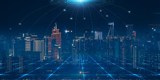 蓝色科技感智慧城市粒子光效方格城市展板背景